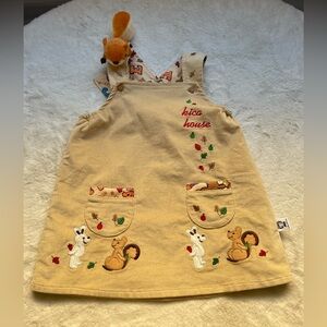 Kica House Embroidered Beige Corduroy Pinafore Dress